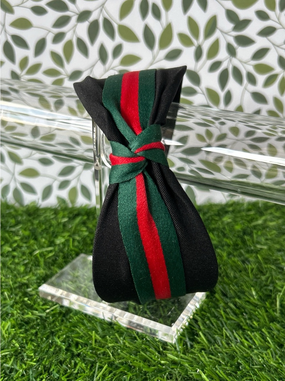 Black Headband with Red and Green Stripe Top Knot - Inspo Design NWOT